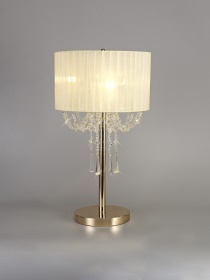 Freida French Gold-Ivory Cream Crystal Table Lamps Diyas Shaded Table Lamps